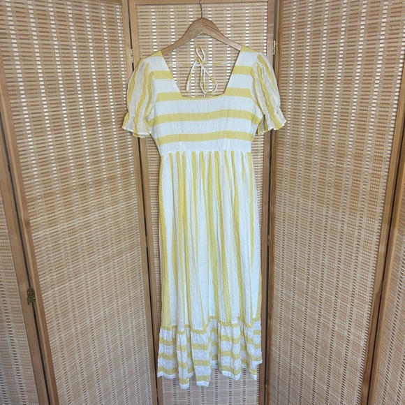 Molby the Label Yellow Cabana Stripe Puff Sleeve Dress - Picture 5 of 11